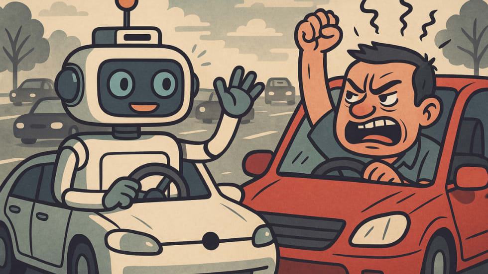 AI-generated robots & road rage image.