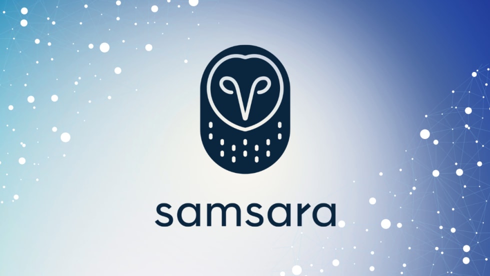 Samsara logo graphic promoting the company’s new AI-powered Public Sector Suite for infrastructure, waste management, and student transportation operations.