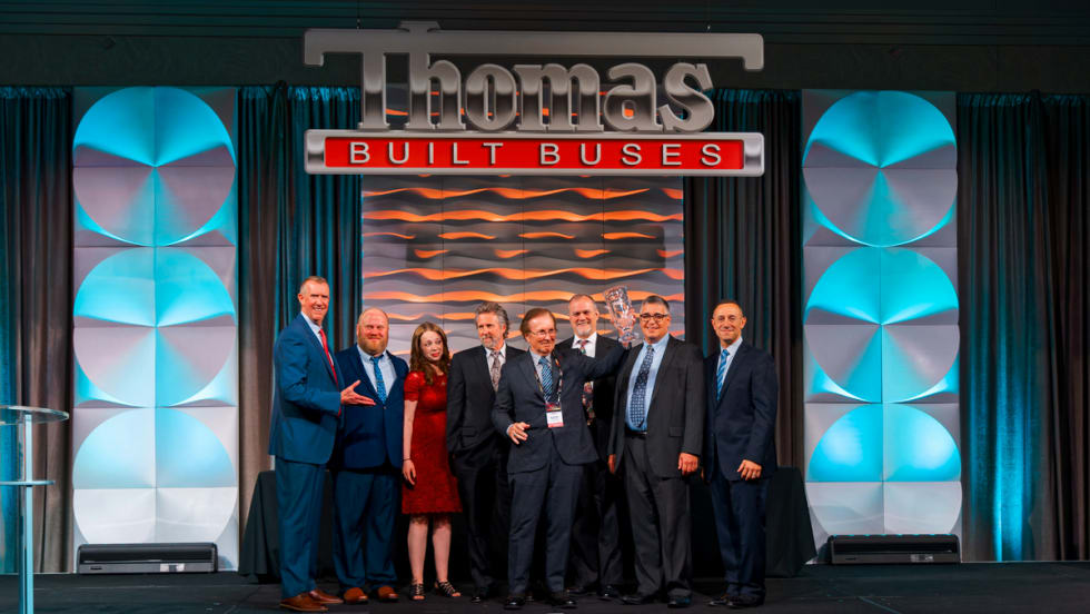 Dealer gathering for Thomas Built Buses.