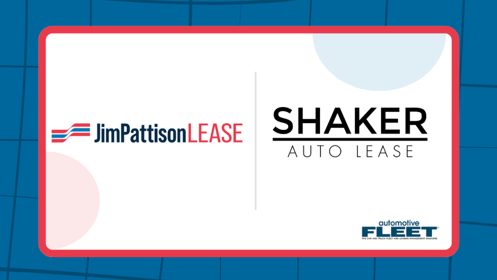 A blue, red, and white graphic with logos for Jim Pattison Lease and Shaker Auto Lease.