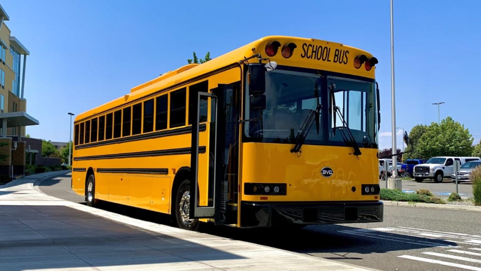 A BYD | RIDE Type D school bus.