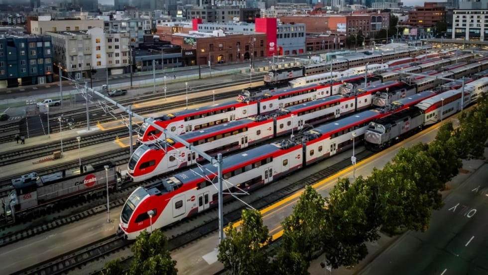 Aerial view of Caltrain's electric service. 
