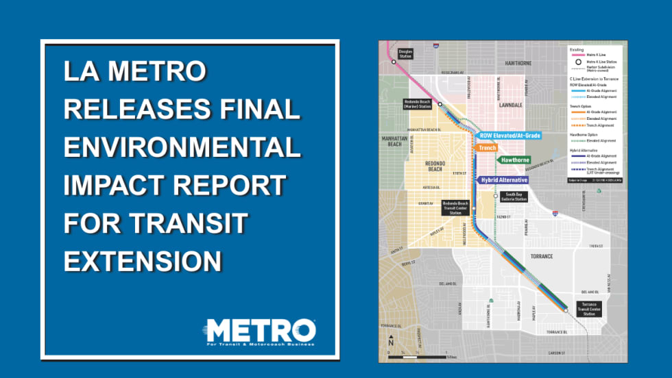 A blue and white graphic with a map of LA Metro's proposed C Line.