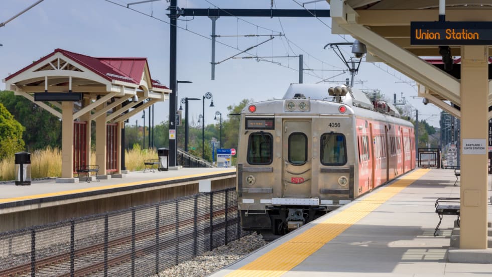 An RTD East Lake Commuter Rail at Union Station.