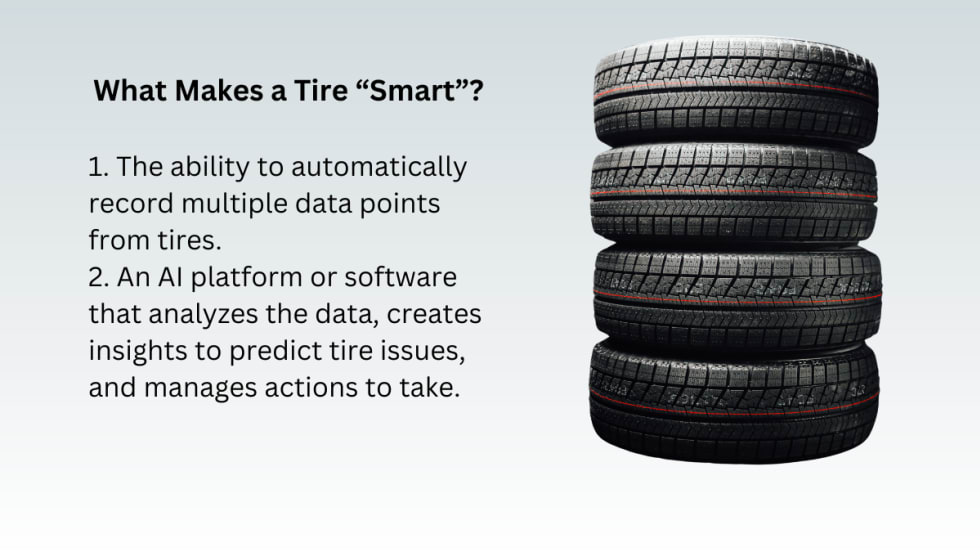Image of stacked tires and text outlining what makes a smart tire.