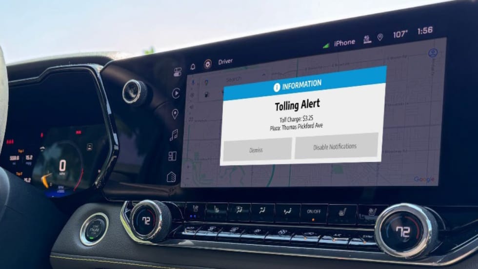 Verra Mobility's interior infotainment screen displaying new tolling technology.