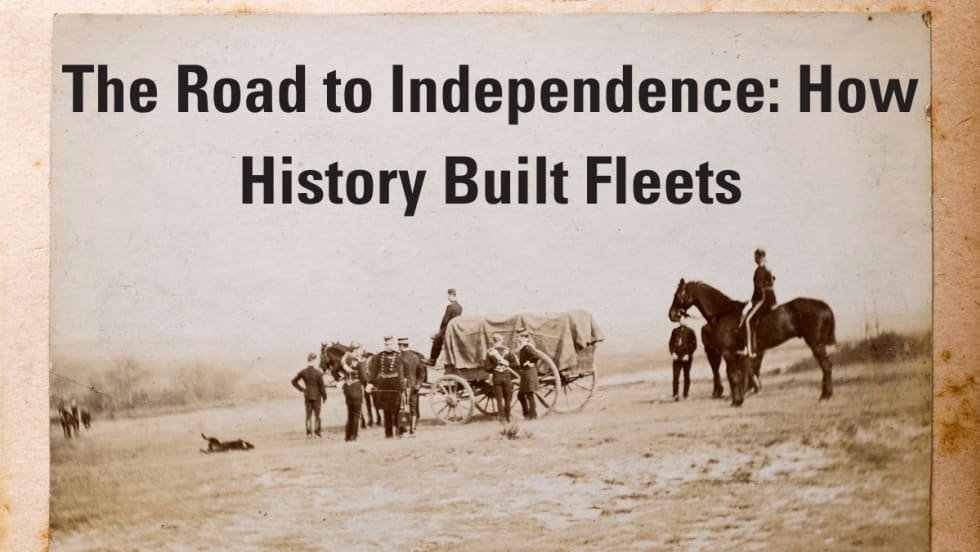 An Automotive Fleet image has horses standing on a hill, representing history supporting fleets.  