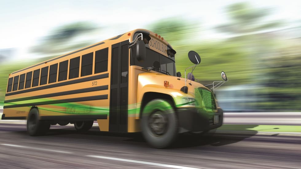 illustration of a thermal system on an electric bus driving down the road