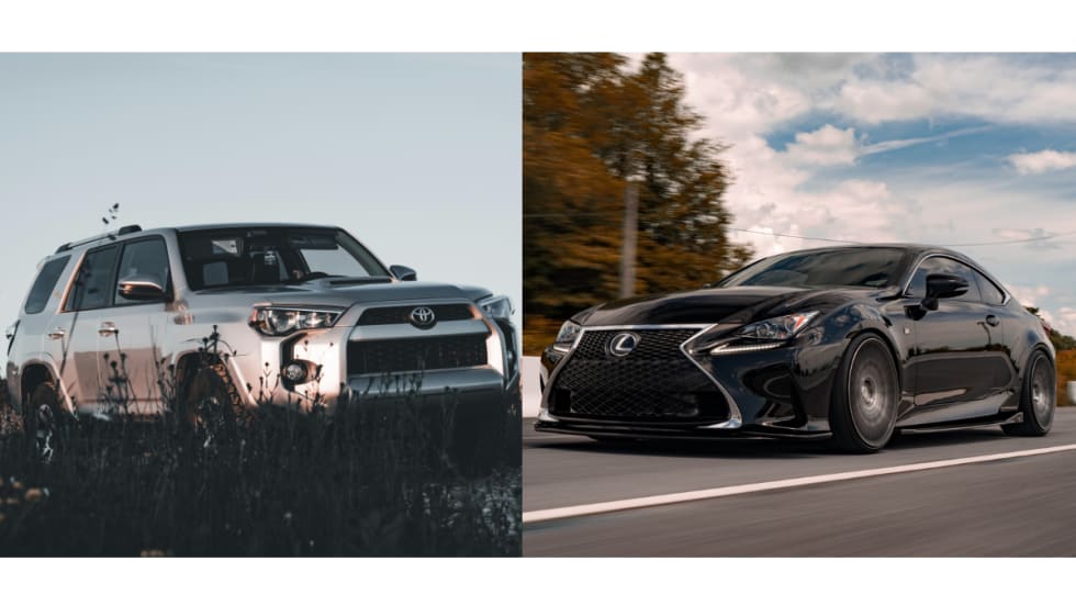 Split picture. Toyota on left. Lexus on right.