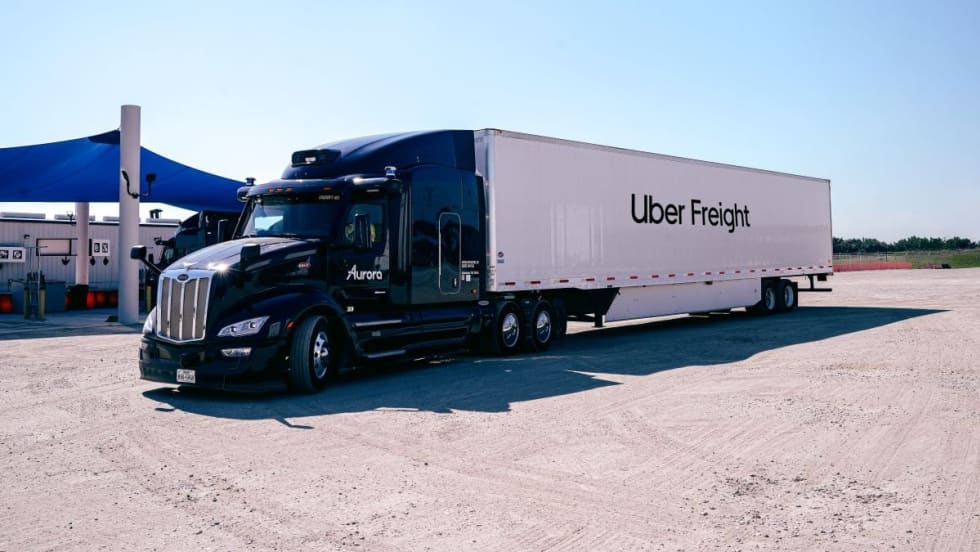 A Peterbilt Model 579 hauling for Uber Freight.