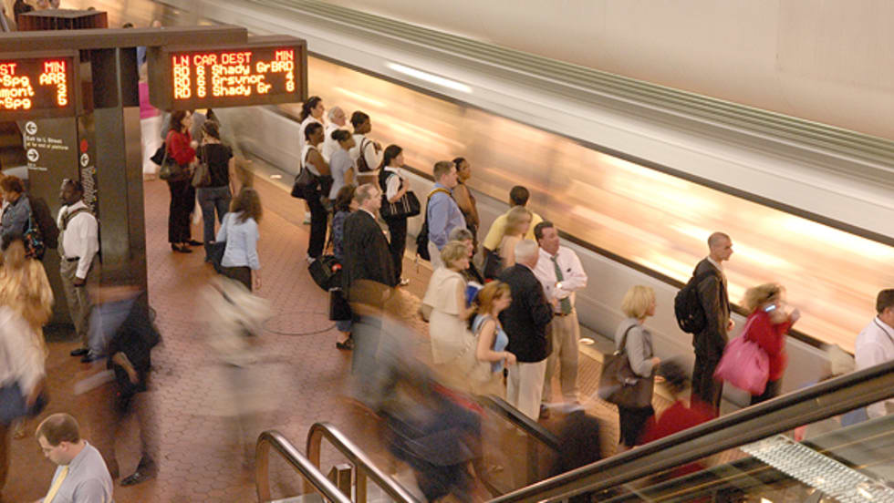 Busy WMATA rail station.