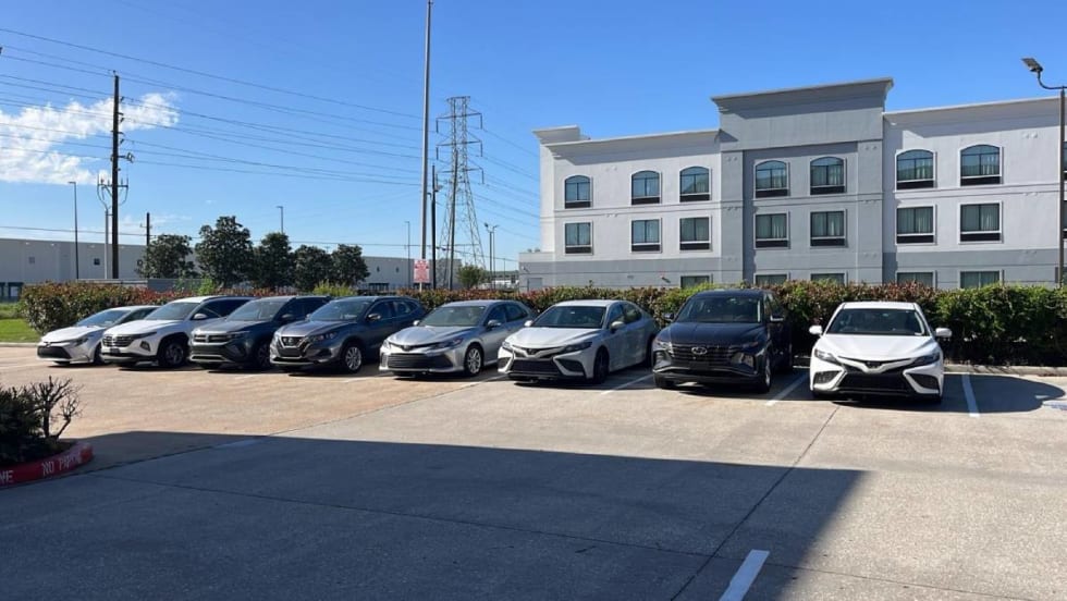 Photo of York Car Rental fleet near Houston airport.