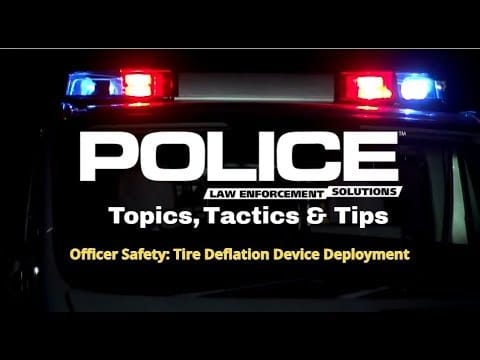 Police emergency lights with text about tire deflation tactics