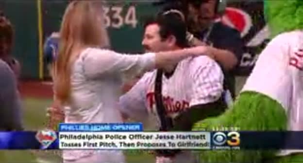 Video: Wounded Philly Officer Throws Out First Pitch, Proposes to Girlfriend at Phillies Game