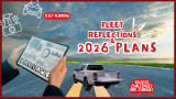 Image of an open road with a tablet for fleet planning, a pickup truck, and text for fleet planning and 2026 plans. 