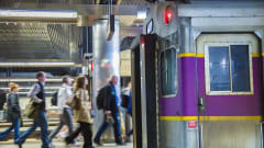 MBTA passengers at rail station
