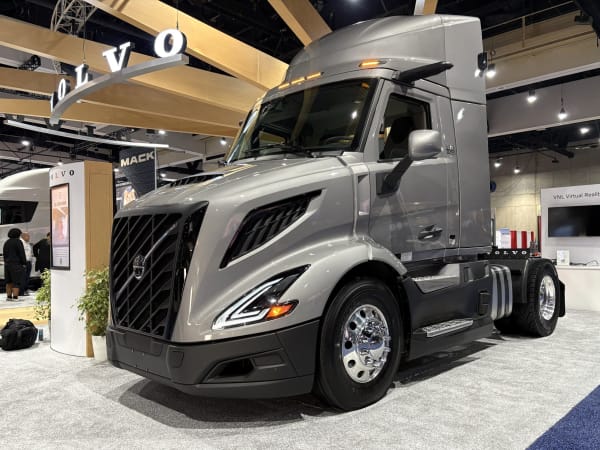 Gray Volvo truck on expo floor