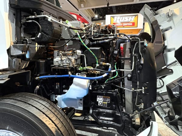 In the "engine" compartment of the Peterbilt Model 579EV