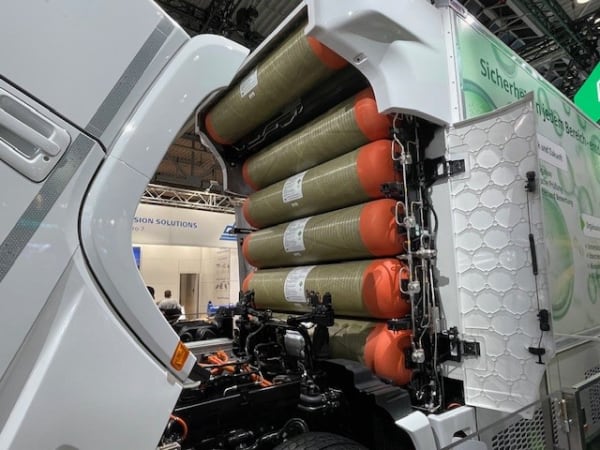 Hydrogen fuel tanks on a Hyundai fuel cell truck.