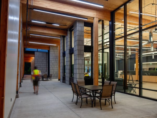 Exterior image of C-TRAN's campus expansion porch.