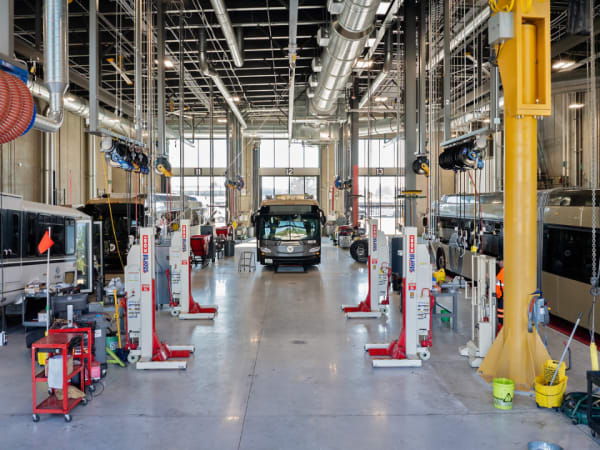 Interior image of C-TRAN's bus maintenance facility.