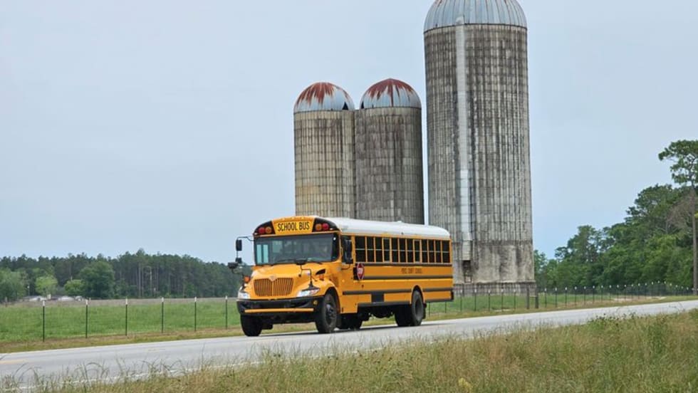 School bus with silos.