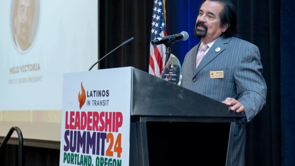 Milo Victoria giving his Founders' Award acceptance speech at LIT's 2024 Leadership Summit.