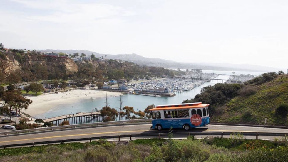 The Dana Point trolley traveling along its route.