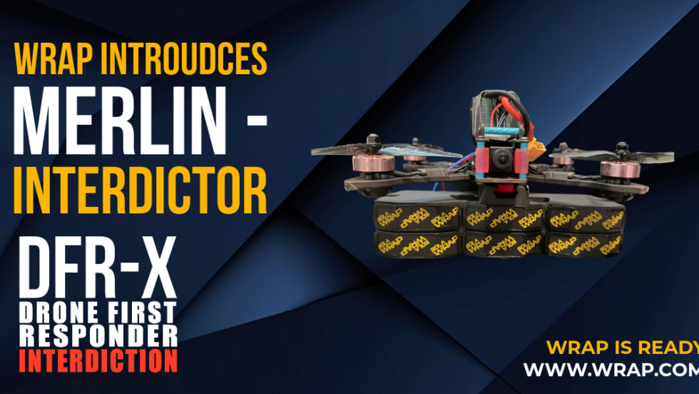 Blue background image with a drone and text for Merlin-Interdiction