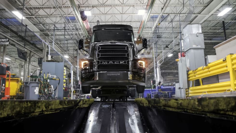 A Mack Pioneer highway truck on the production line at the Lehigh Valley Operations facility.