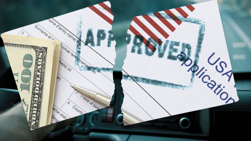 Illustration of approved visa torn in two