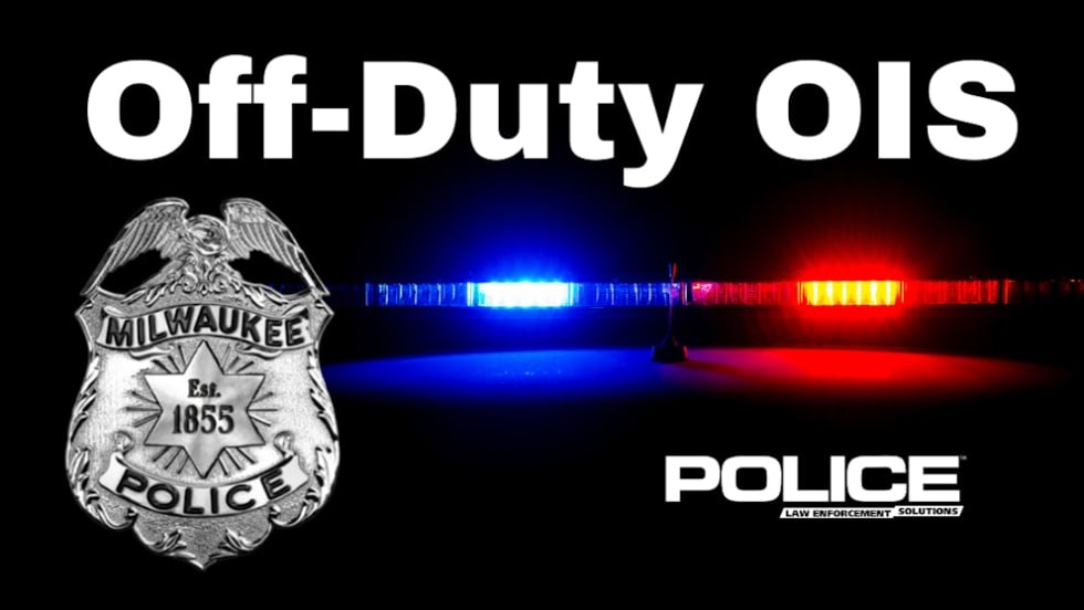 Milwaukee Police Department badge and emergency light bar on black background