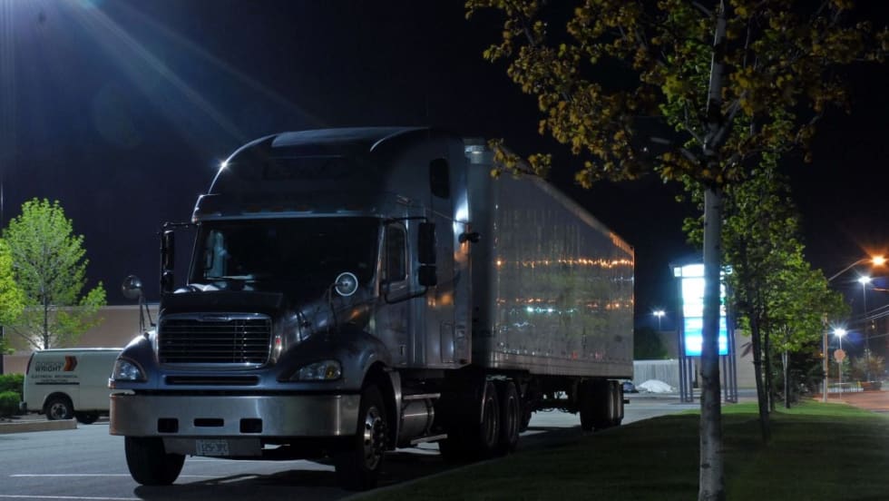 Truck parked at night