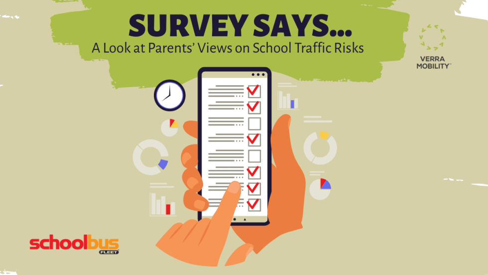 an illustration of a survey on a mobile phone with a hand on it, and the words Survey Says on it