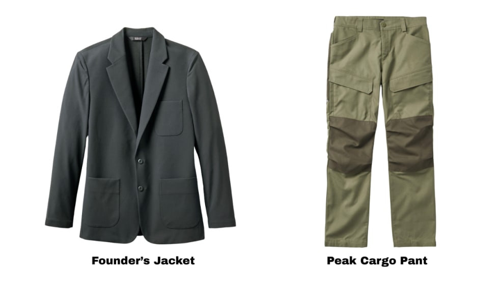 White background with images of men's sport coat and a pant.