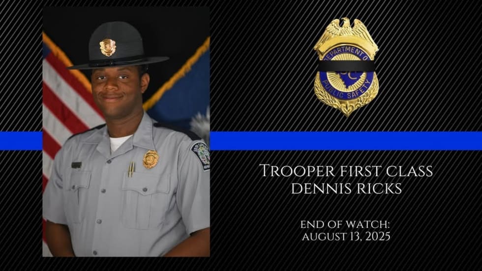 Memorial tribute for Trooper First Class Dennis Ricks in police uniform