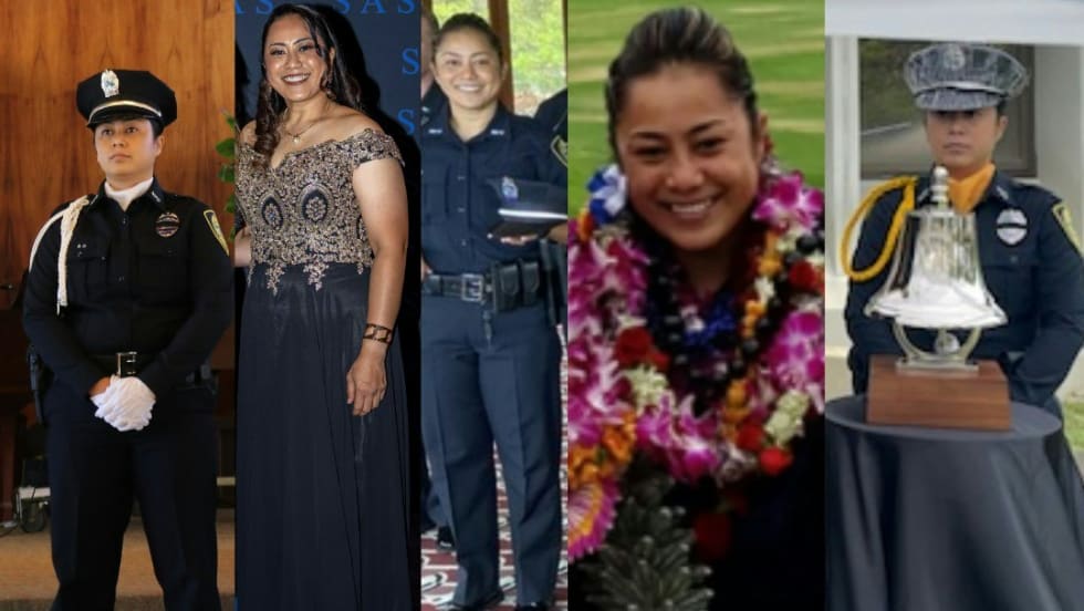 Memorial tribute collage for Officer Suzanne O, showing police career highlights