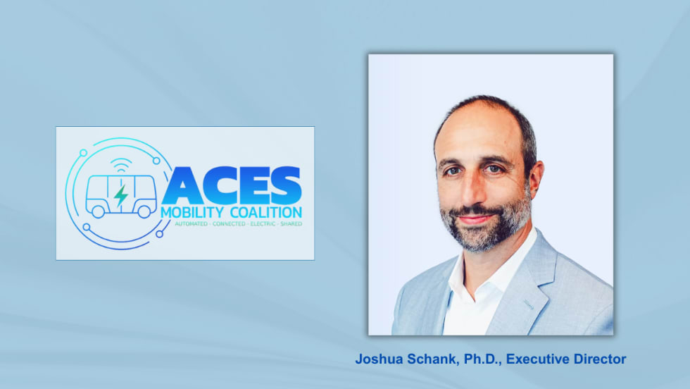 Portrait of Joshua Schank, Ph.D., alongside the ACES Mobility Coalition logo.