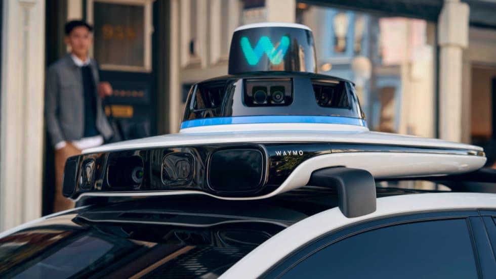 The 5th-generation Waymo Driver on the all-electric Jaguar I-PACE.