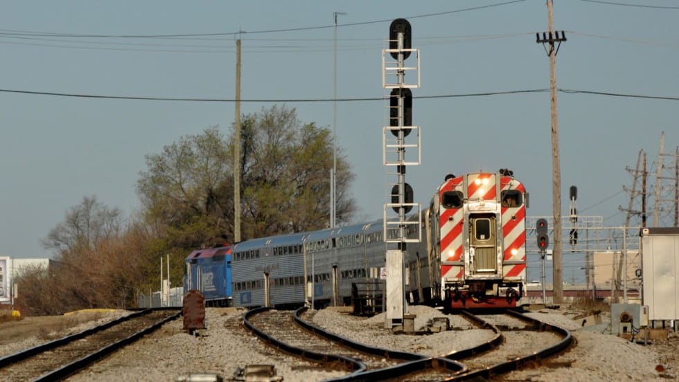 Chicago Metra train on tracks