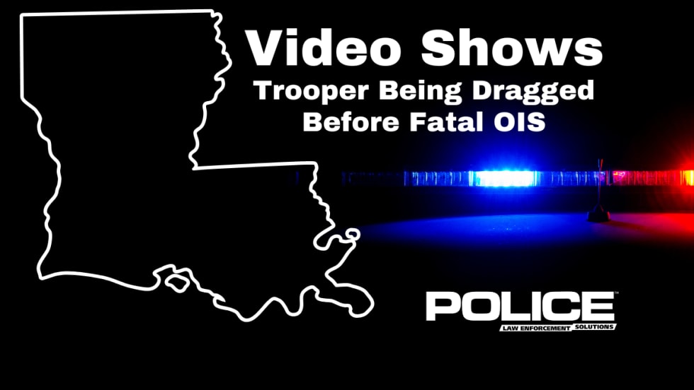 Black background with image of police lights, outline of Louisiana, and white headline for Fatal OIS