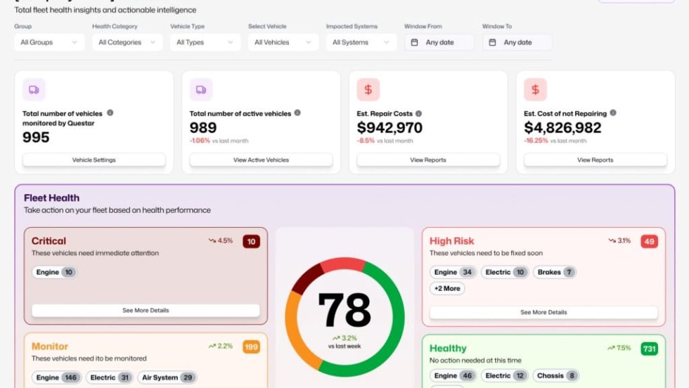 Quester fleet maintenance dashboard. 
