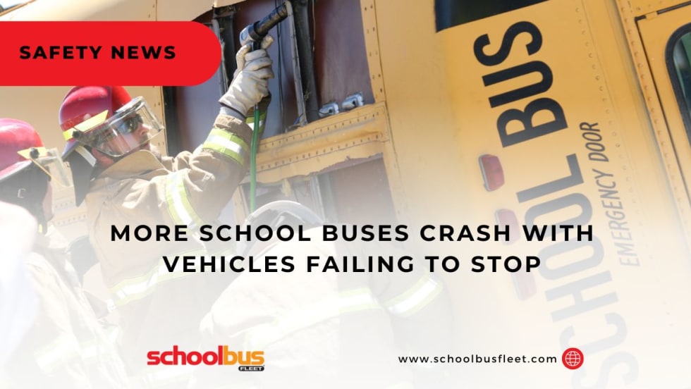 a school bus is turned on its side with firefighters next to it