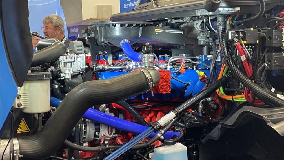 Close-up of an experimental liquid-hydrogen truck engine.