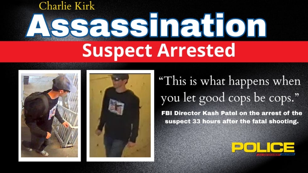 Police graphic showing surveillance photos of suspect arrest in shooting case