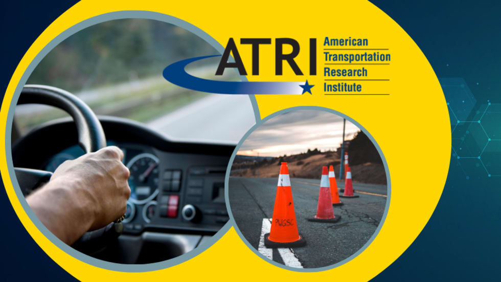 Graphic with truck driver, safety cones, ATRI logo