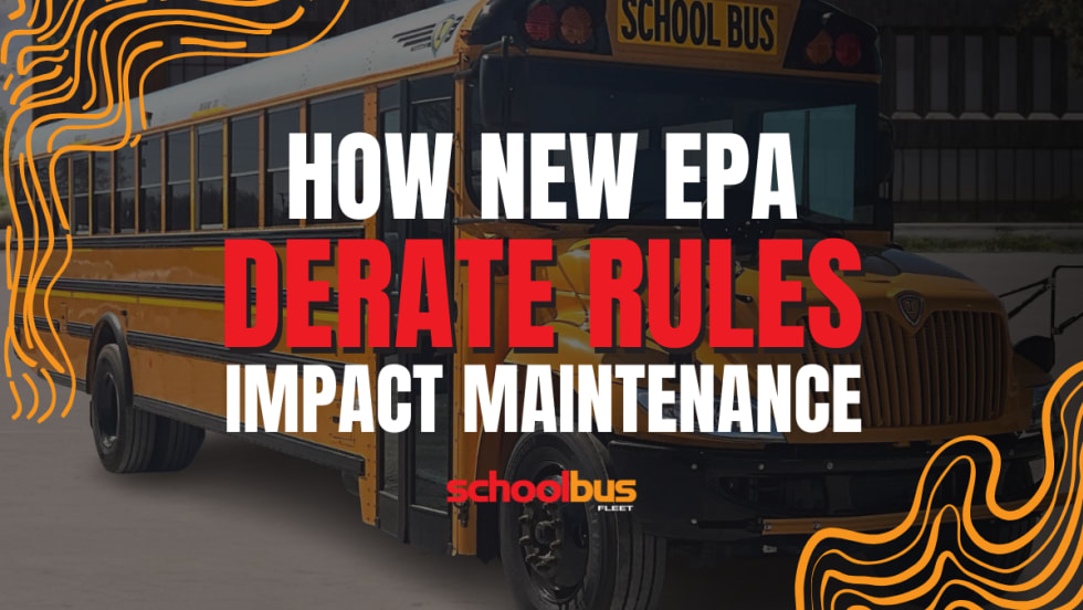 Graphic with a bus in the background and text reading "How New EPA Derate Rules Impact Business".