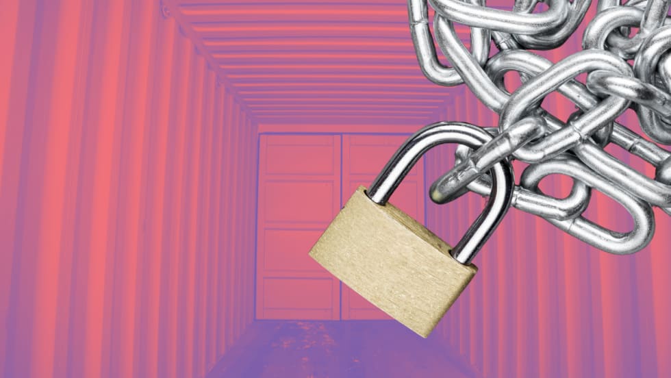 Illustration of a padlock and interior of a trailer