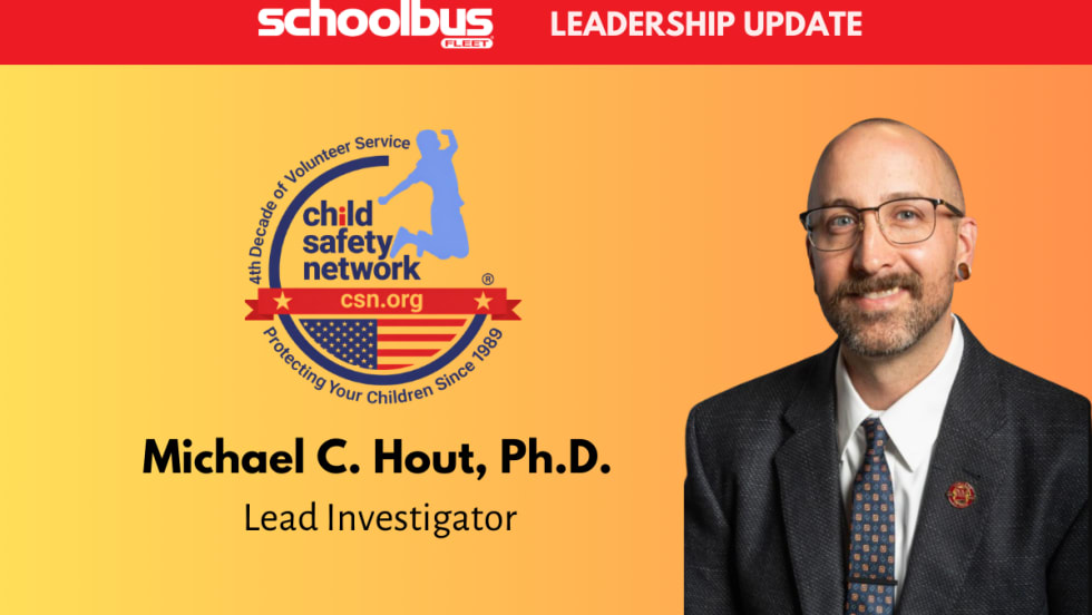 Portrait of Michael C. Hout, Ph.D., assistant dean and psychology professor at New Mexico State University, featured in a Child Safety Network leadership announcement graphic.