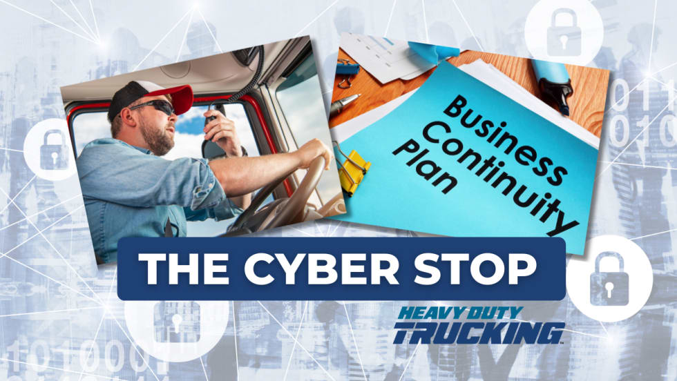 Illustration of cybersecurity with a truck driver and business continuity plan